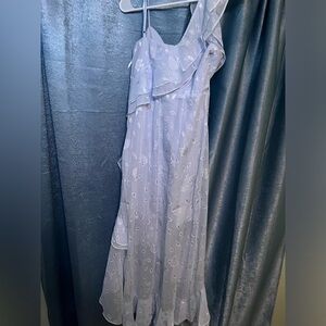 Lulu’s Forever Be Light Blue Floral Jacquard Ruffled Maxi Dress